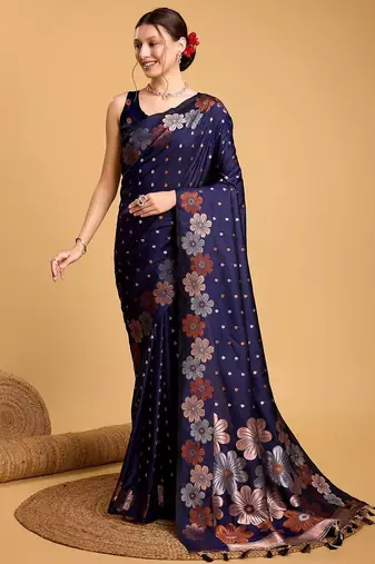 navy_blue floral zari banarasi saree