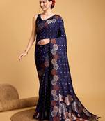 navy_blue floral zari banarasi saree