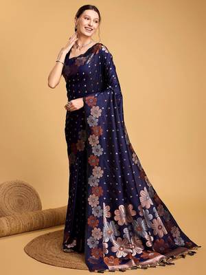 navy_blue floral zari banarasi saree 2