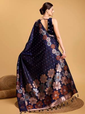 navy_blue floral zari banarasi saree 3