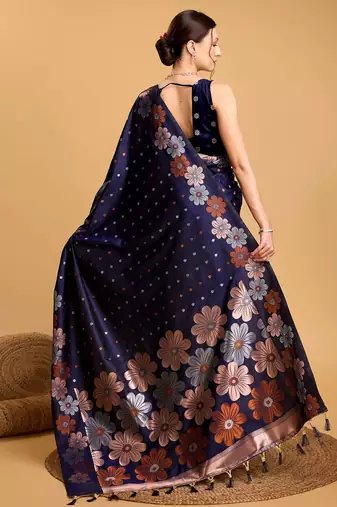 navy_blue floral zari banarasi saree
