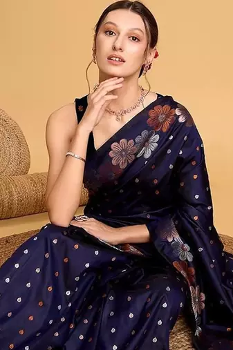 navy_blue floral zari banarasi saree