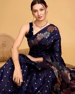 navy_blue floral zari banarasi saree 5