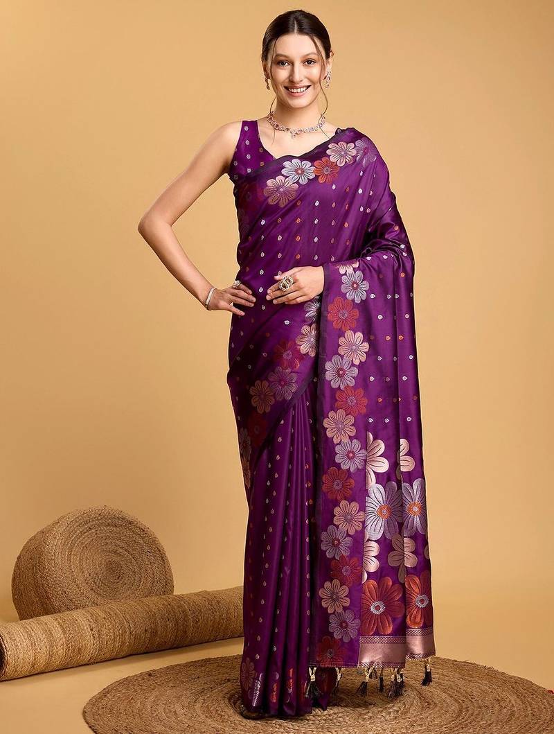 purple ethnic motifs woven design banarasi saree
