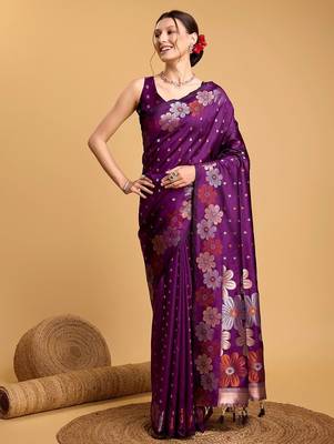 purple ethnic motifs woven design banarasi saree 2