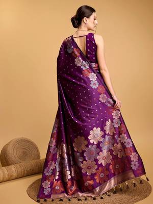 purple ethnic motifs woven design banarasi saree 3