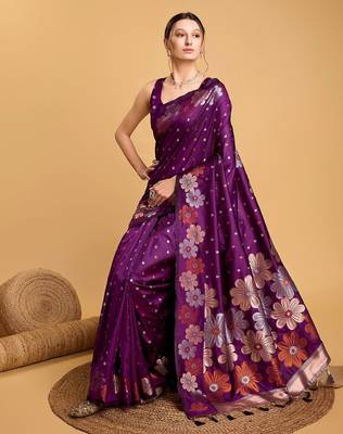 purple ethnic motifs woven design banarasi saree 4