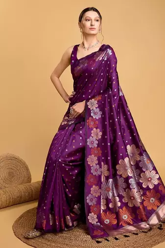 purple ethnic motifs woven design banarasi saree