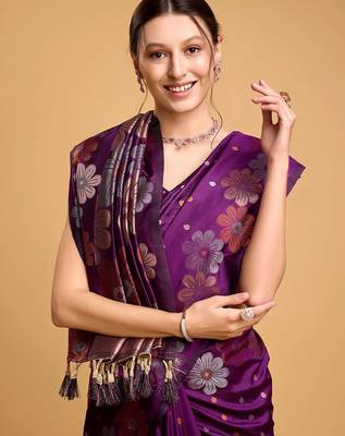 purple ethnic motifs woven design banarasi saree 5