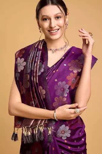 purple ethnic motifs woven design banarasi saree