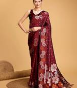 maroon ethnic woven design zari banarasi saree