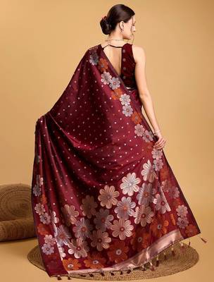 maroon ethnic woven design zari banarasi saree 3