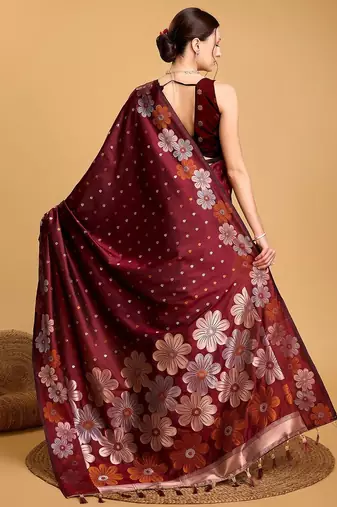 maroon ethnic woven design zari banarasi saree