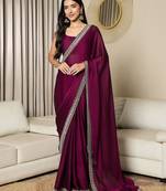 magenta satin ready to wear saree