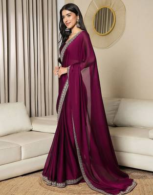 magenta satin ready to wear saree 2