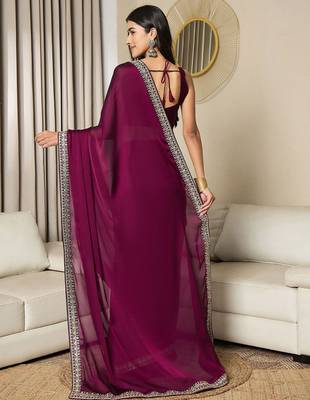 magenta satin ready to wear saree 3