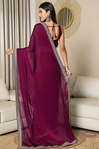 magenta satin ready to wear saree
