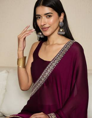 magenta satin ready to wear saree 4