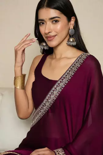 magenta satin ready to wear saree