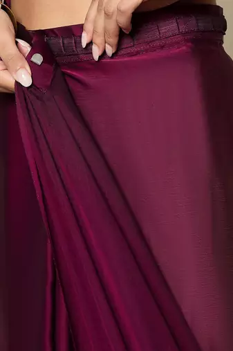 magenta satin ready to wear saree
