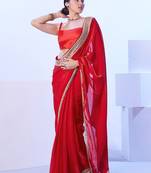 red mirror work embellished saree