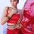 red mirror work embellished saree