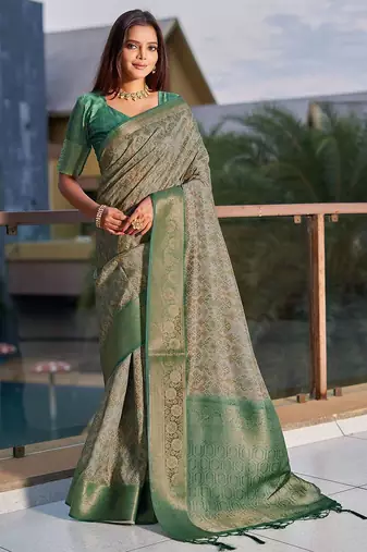 green ethnic motifs woven design saree