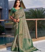 green ethnic motifs woven design saree