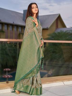 green ethnic motifs woven design saree 2
