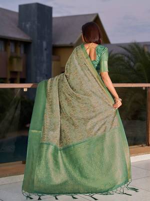 green ethnic motifs woven design saree 3