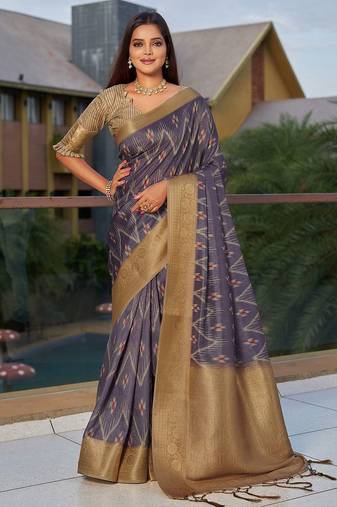 purple purple ethnic motifs woven design saree