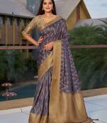 purple purple ethnic motifs woven design saree