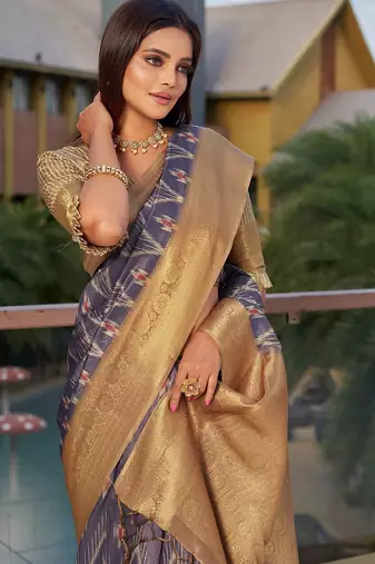 purple purple ethnic motifs woven design saree
