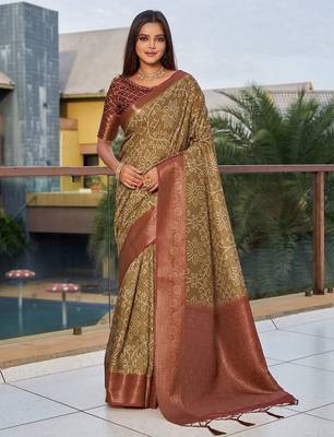 beige floral woven design saree 1