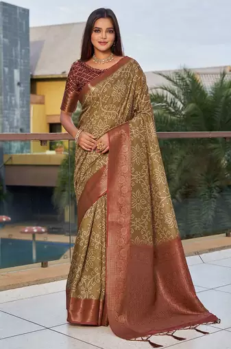 beige floral woven design saree