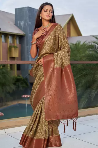 beige floral woven design saree