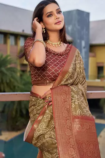 beige floral woven design saree