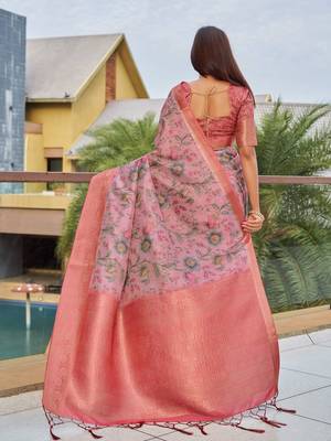 pink floral printed zari detail saree 3