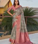 grey grey ethnic motifs printed art silk saree