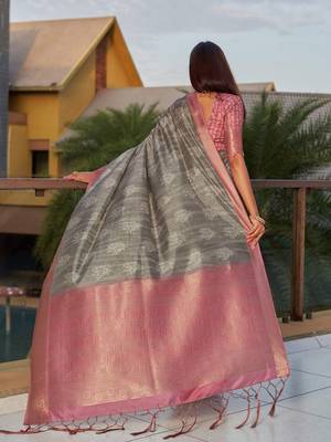 grey grey ethnic motifs printed art silk saree 3