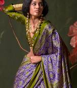 purple ajrak block print saree with blouse piece
