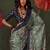 green ethnic motifs ajrak poly crepe block printed saree