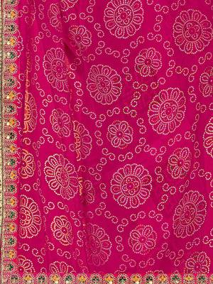 pink pink printed poly georgette half and half  bandhani saree 4
