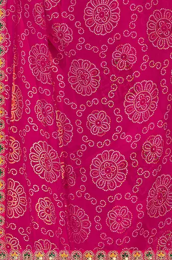 pink pink printed poly georgette half and half  bandhani saree