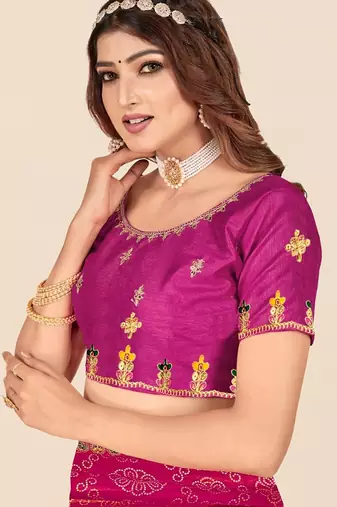 pink pink printed poly georgette half and half  bandhani saree