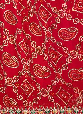 pink pink & red printed bandhani saree 4