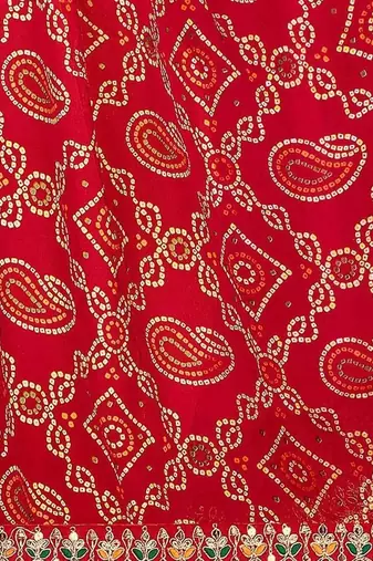 pink pink & red printed bandhani saree