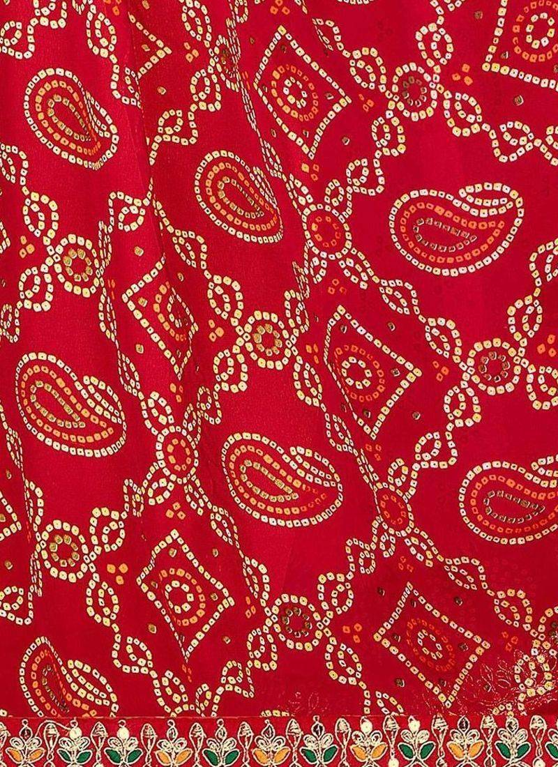 pink pink & red printed bandhani saree