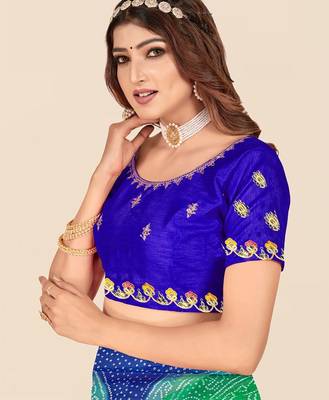 blue blue & green printed poly georgette bandhani saree 5