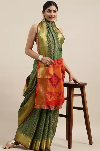 olive olive green & golden ethnic woven design zari patola silksaree